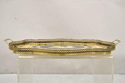 Vintage Italian Lacquered Wood & Brass Chariot Marquetry Inlay Bar Serving Tray