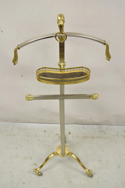 Vintage Italian Maison Jansen Style Brass & Steel Rams Head Suit Clothing Valet