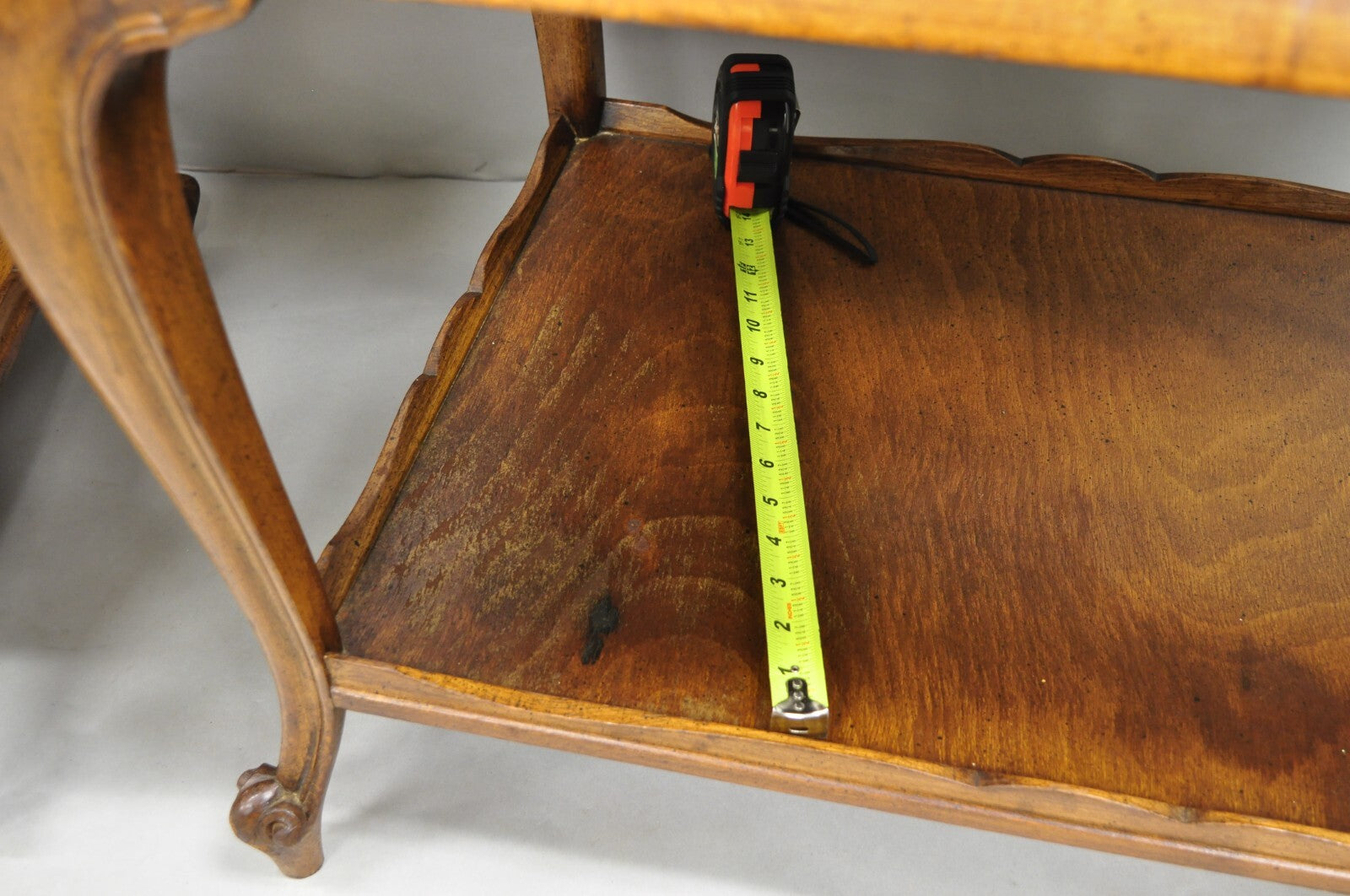 French Country Provincial Rectangle Travertine Marble Top Walnut End Table Pair
