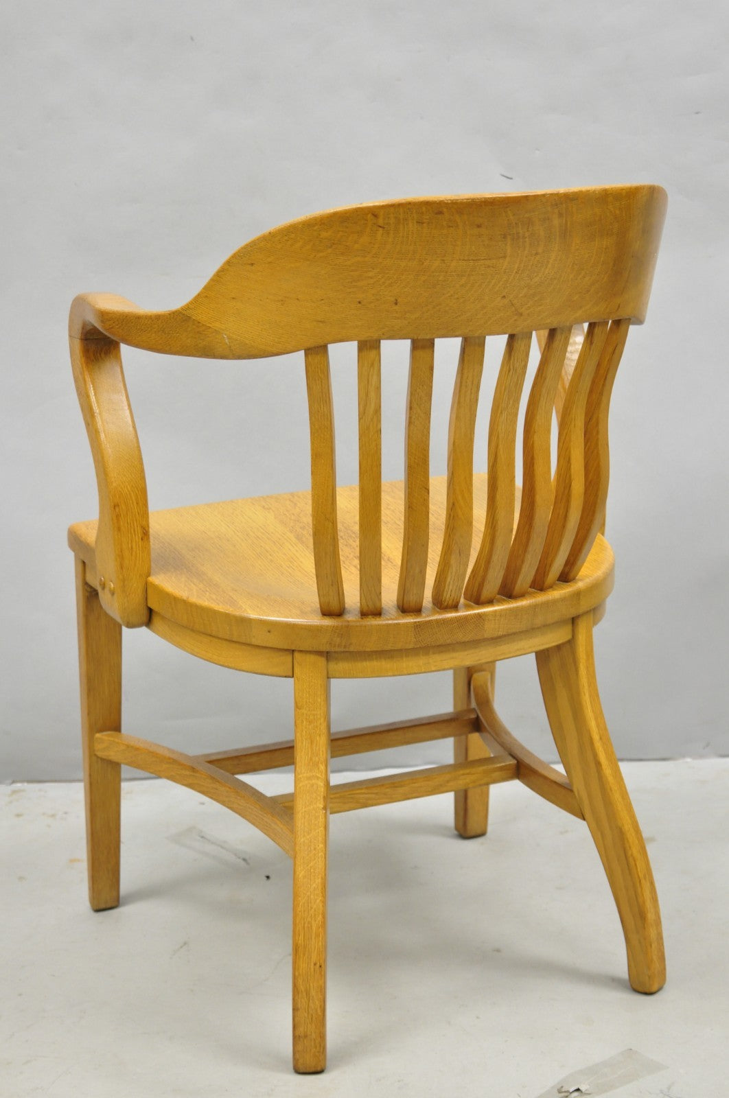 Traditional Antique Solid Golden Oak Wood Office Library Bankers Arm Chair