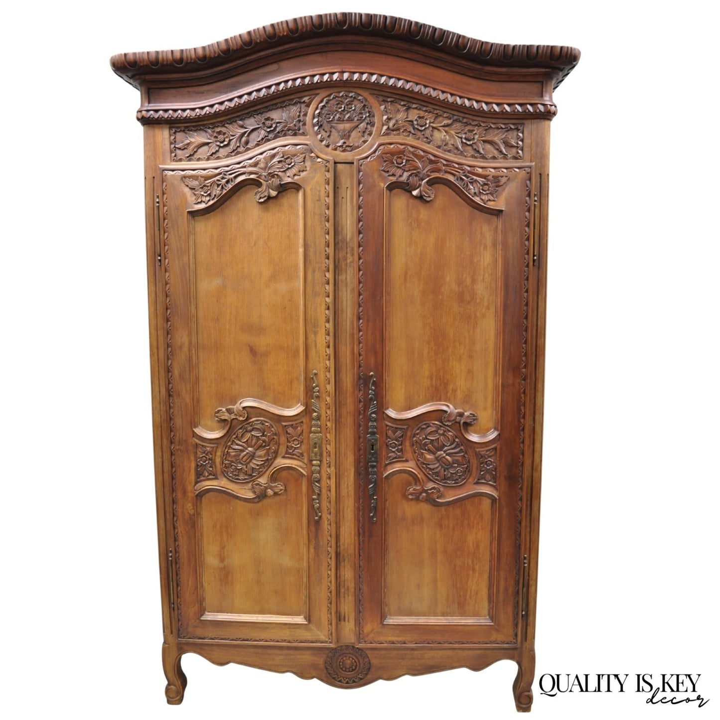 French Country Normandy France Carved Walnut Large Wardrobe Armoire Cabinet