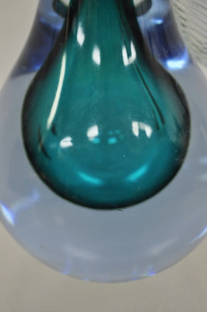 Italian Murano Blue 7" Blown Art Glass Pear Fruit Gold Flecks Leaf Paperweight