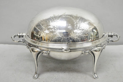 Antique Elkington & Co English Silver Plated Chafing Dish Revolving Dome Warmer
