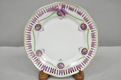 Schumann Bavaria Germany Victorian Reticulated Floral Roses 8.5" Plates  - 6 Pcs