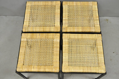 Mid Century Modern Danny Ho Fong Tropi-Cal Iron Cane Side Table Stool - Set of 4