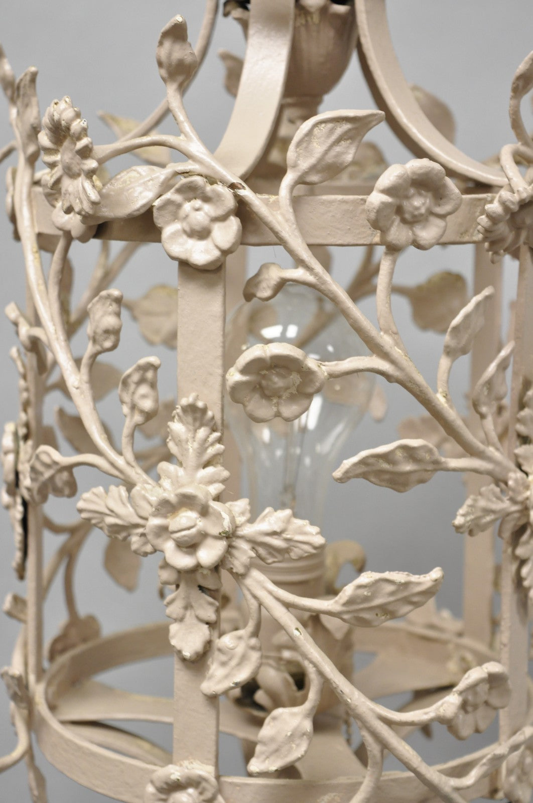 Antique French Renaissance Art Nouveau Iron Floral Lantern Pole Floor Lamp