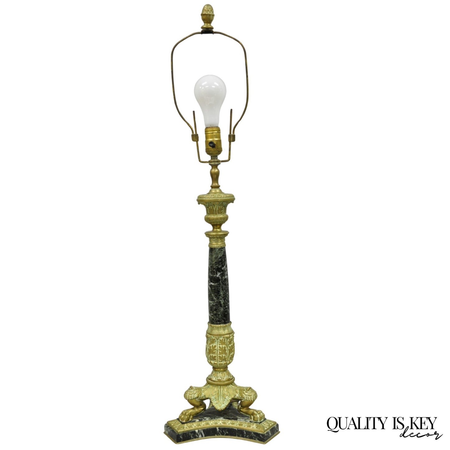 Antique French Empire Regency Gilt Bronze & Marble Column Paw Foot Table Lamp