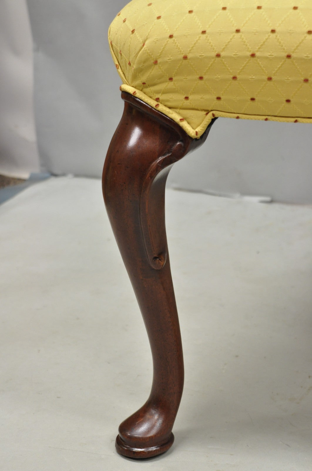 Vintage Queen Anne Style Cherry Wood Upholstered Dining Side Chairs - Set of 6