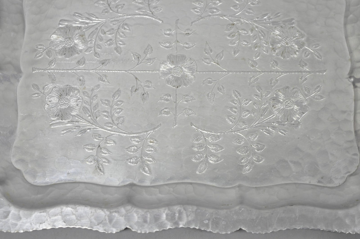 Vintage Victorian Continental Silver Co "Wild Rose" 1055 Hammered Aluminum Tray