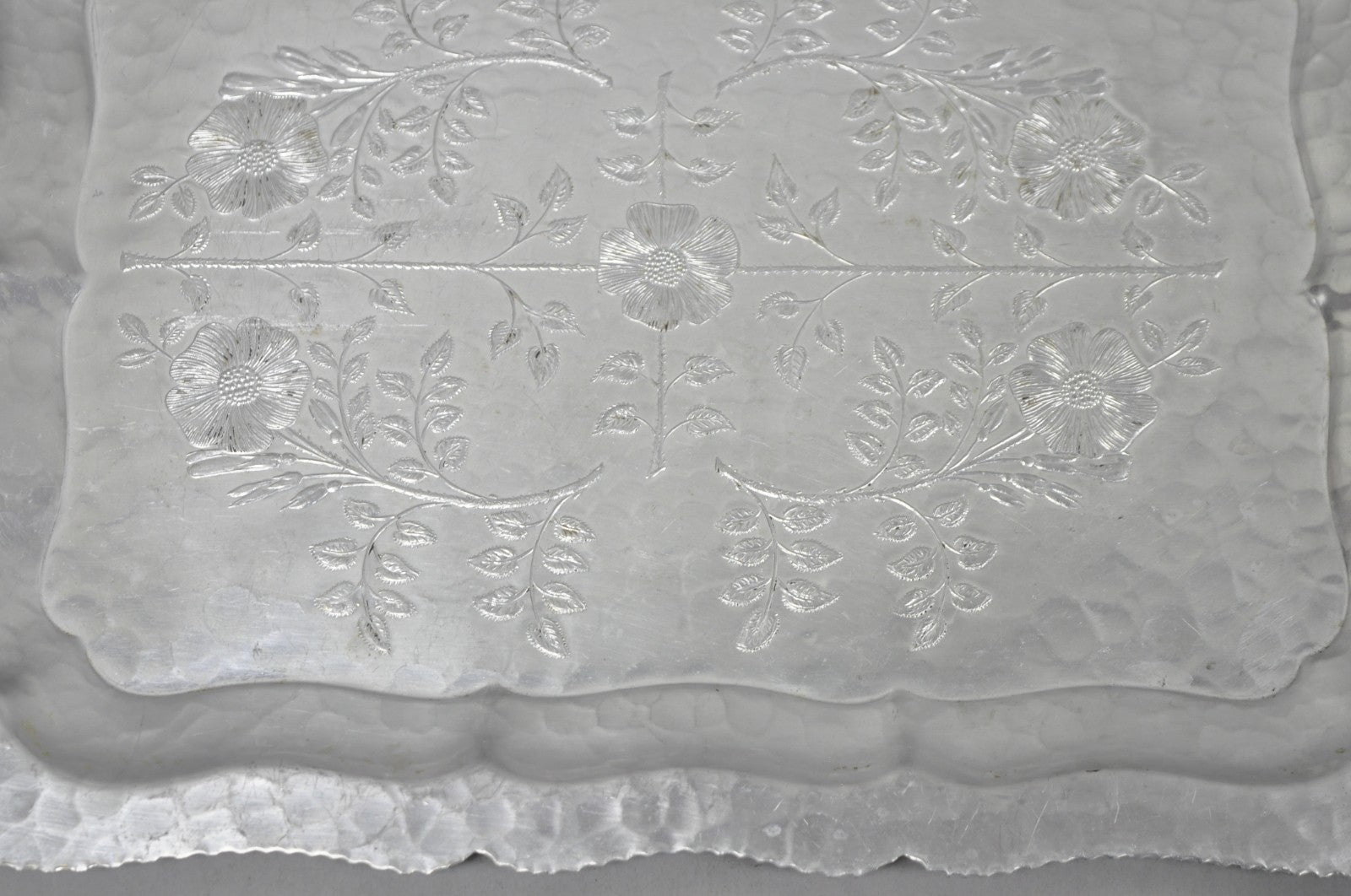 Vintage Victorian Continental Silver Co "Wild Rose" 1055 Hammered Aluminum Tray