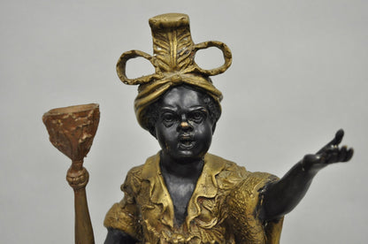 Vintage Moorish Venetian Blackamoor Figural Bronze Candelabra Candle Holder