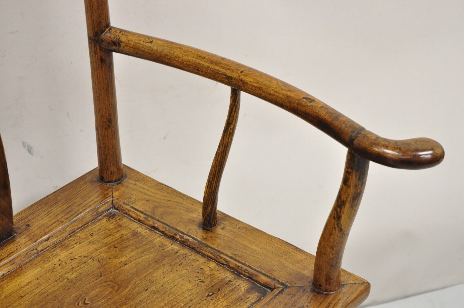 Vintage Chinese Elm Wood Ming Yoke Back Lacquered Asian Scholars Arm Chair