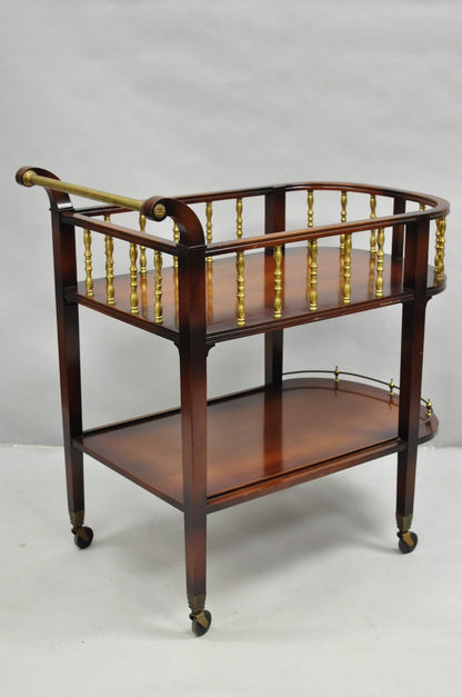 Vintage French Regency Mahogany 2 Tier Brass Gallery Rolling Bar Cart Server