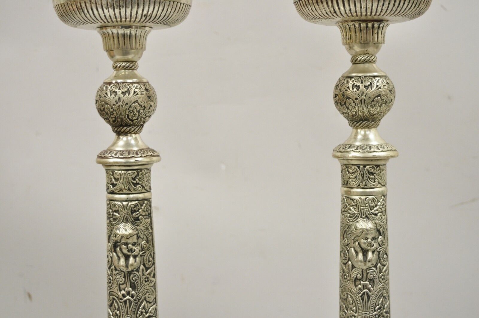 Silver Plated Metal Tall Ornate French Style 28" Compote Centerpiece - a Pair