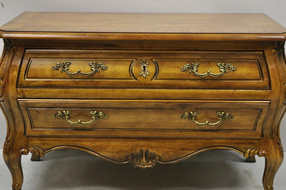 Drexel Heritage French Provincial Fruitwood Bombe Low Commode Nightstand Chest