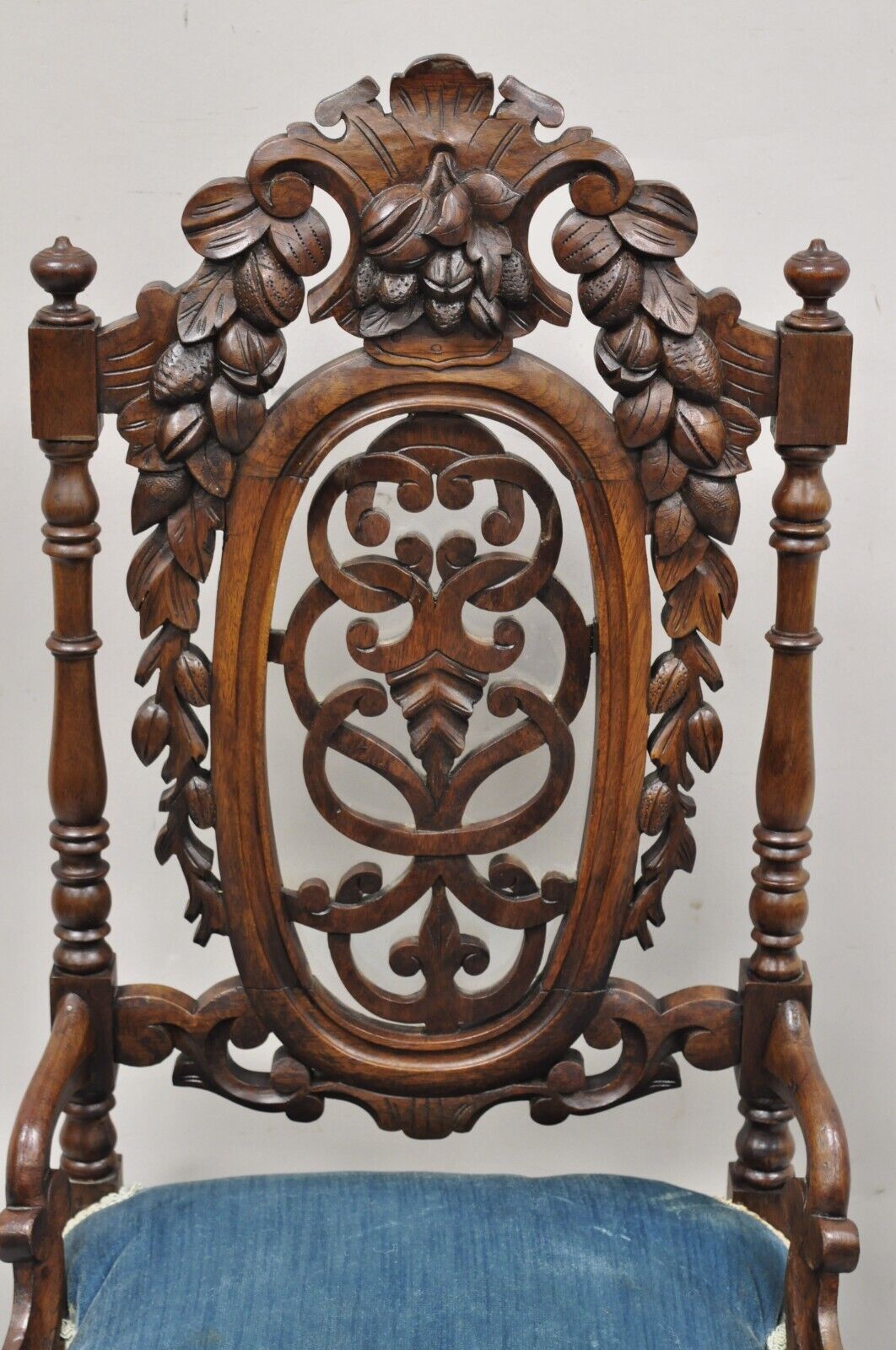 Antique Victorian Carved Walnut Harvest Vine Slipper Chair After John Belter