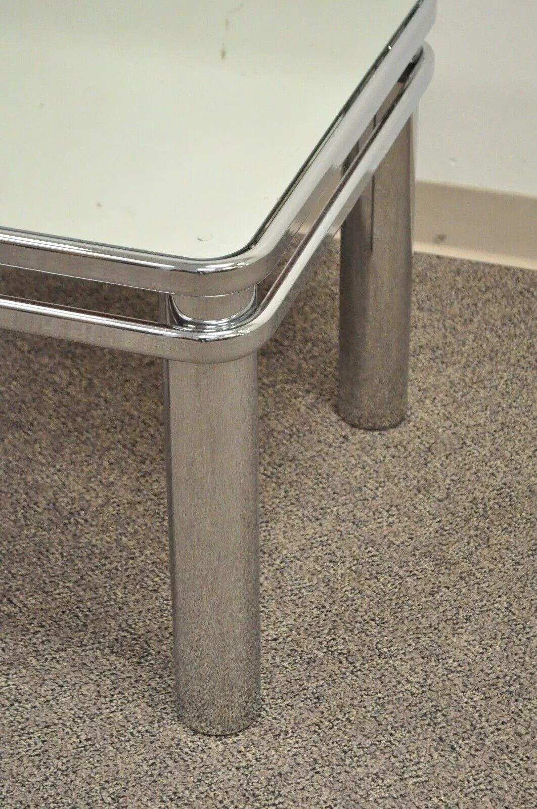 Mid Century Modern Baughman Style Tubular Chrome Glass Mirror Accent Side Table