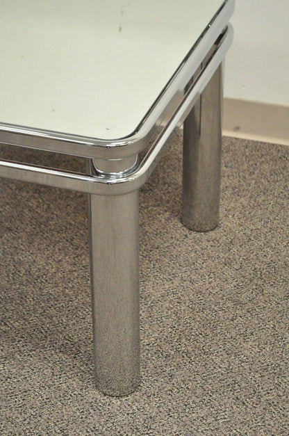 Mid Century Modern Baughman Style Tubular Chrome Glass Mirror Accent Side Table
