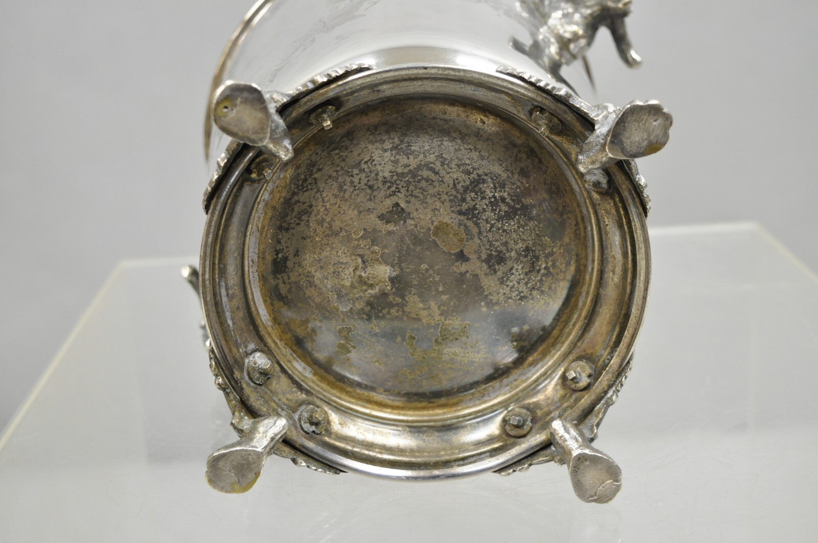 Antique English Victorian Wolf Handle Silver Plated Champagne Chiller Ice Bucket
