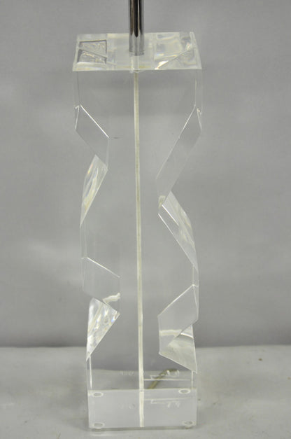 Vintage Les Prismatiques Mid Century Modern Lucite Zig Zag Table Lamp, Signed