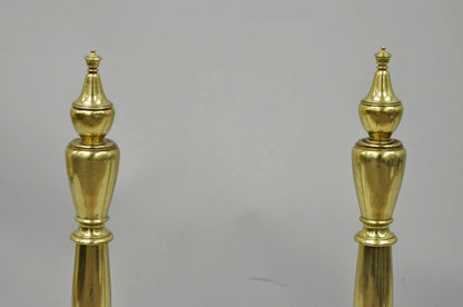 Antique French Art Nouveau Style Brass Urn Finial Fireplace Andirons - a Pair