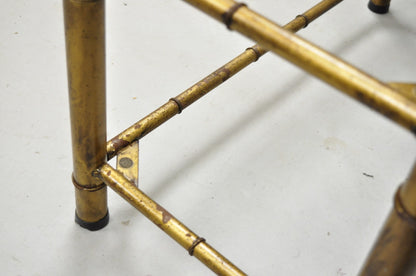 Vintage Hollywood Regency Gold Gilt Iron Metal Faux Bamboo Etagere Bookcase