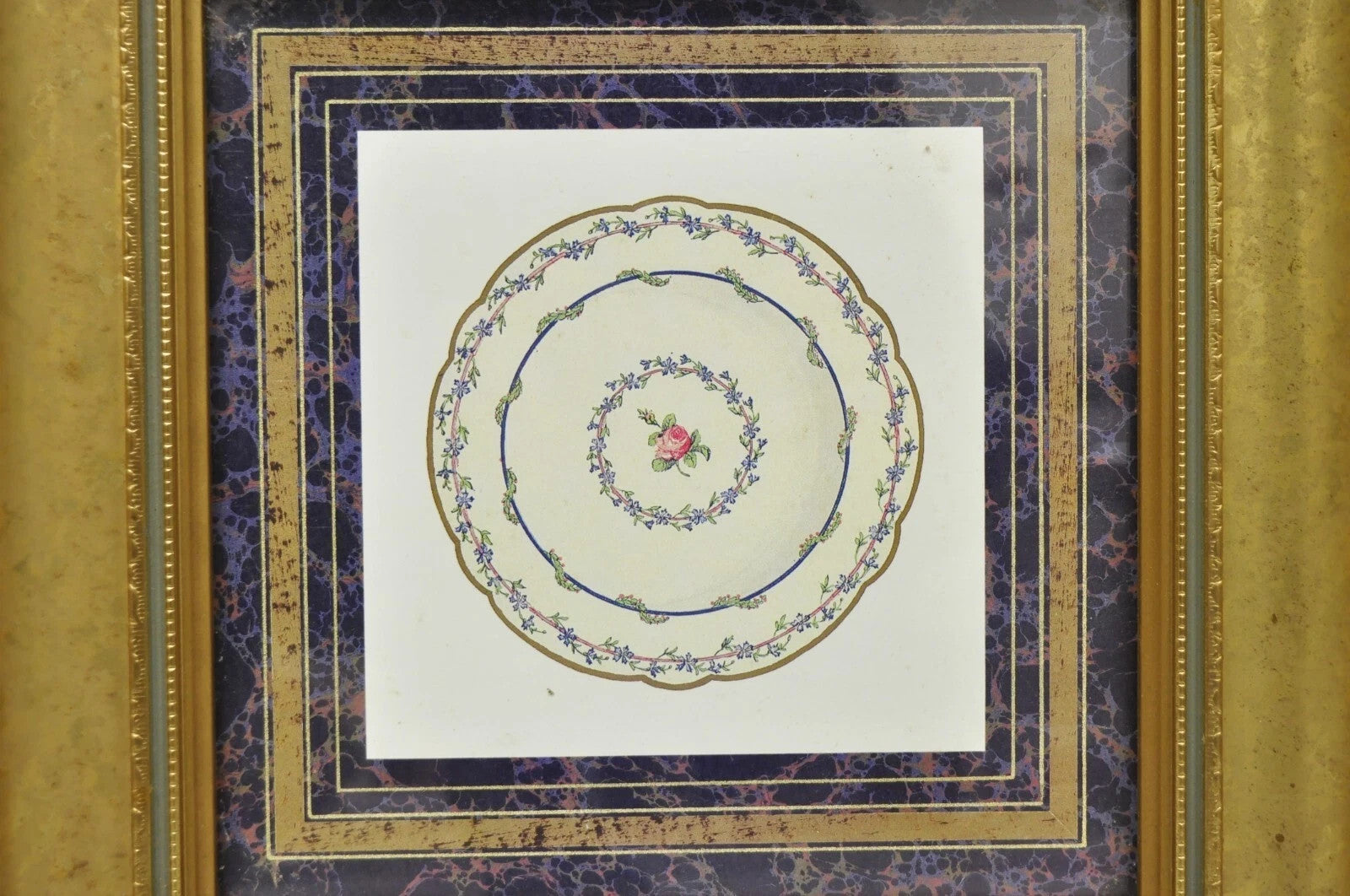 Vintage Artistic Innovations Gold Framed Wall Art Print Plate and Cups, 3 Pc Set