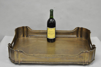 Contemporary Large Burnished Brass Serving Platter Butlers Bar Tray on Feet