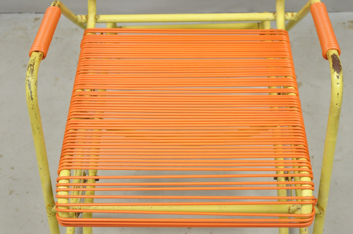 Vintage Mid Century Modern Orange Vinyl Spaghetti Strap Glider Lounge Chair