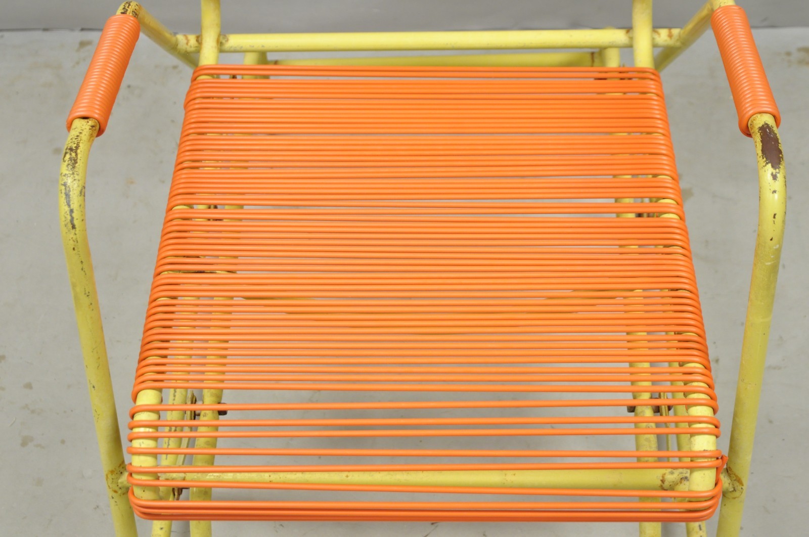 Vintage Mid Century Modern Orange Vinyl Spaghetti Strap Glider Lounge Chair