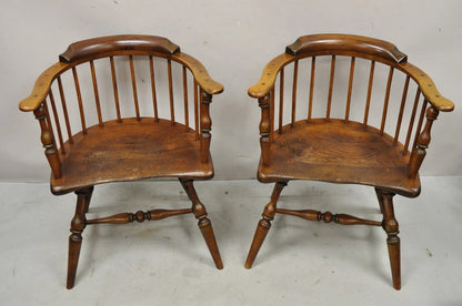 Antique English Windsor Colonial Pine Wood Spindle Pub Club Arm Chairs - a Pair