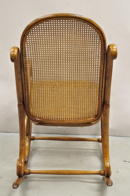 Vintage Michael Thonet Style Oak Cane Rattan Bentwood Rocking Chair Rocker