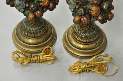 Armor Bronze Co Victorian Flower Fruit Basket Bouquet Small Table Lamps - a Pair