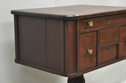 Antique American Empire Carved Paw Foot Pedestal Base Work Stand Side Table