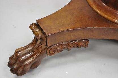 Antique American Empire 54" Square Mahogany Paw Foot Pedestal Base Dining Table