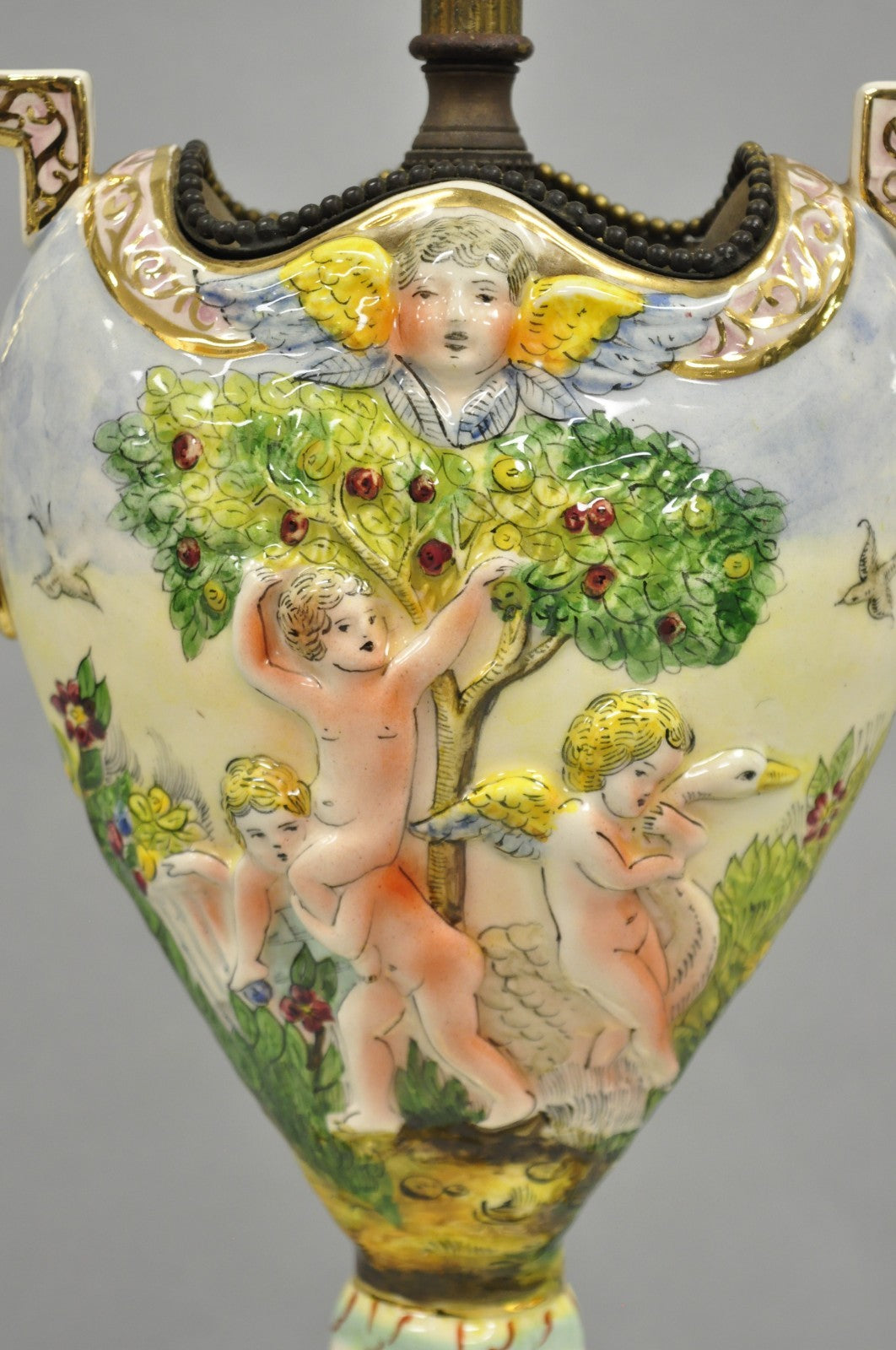Antique Italian Renaissance Capodimonte Porcelain Urn Figural Table Lamp