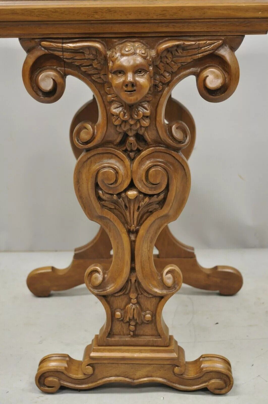 Italian Renaissance Figural Carved Marble Top Side Table with Winged Cherub Head