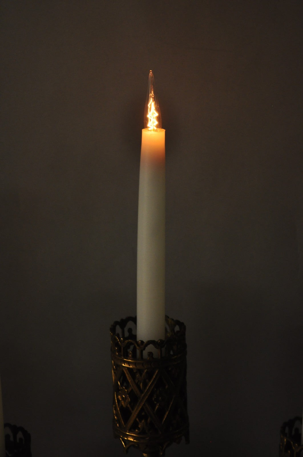 Oscar Bach French Renaissance Gothic Brass 3 Arm Candelabra Table Lamps - a Pair