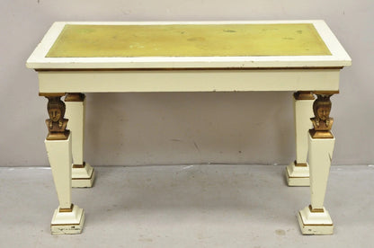 Antique Egyptian Revival Empire Style Leather Top Figural 3 Drawer Console Desk
