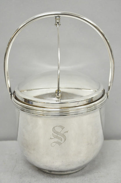 Vintage Art Deco Silver Plated Reticulating Hinge Bar Ice Bucket w/ "S" Monogram