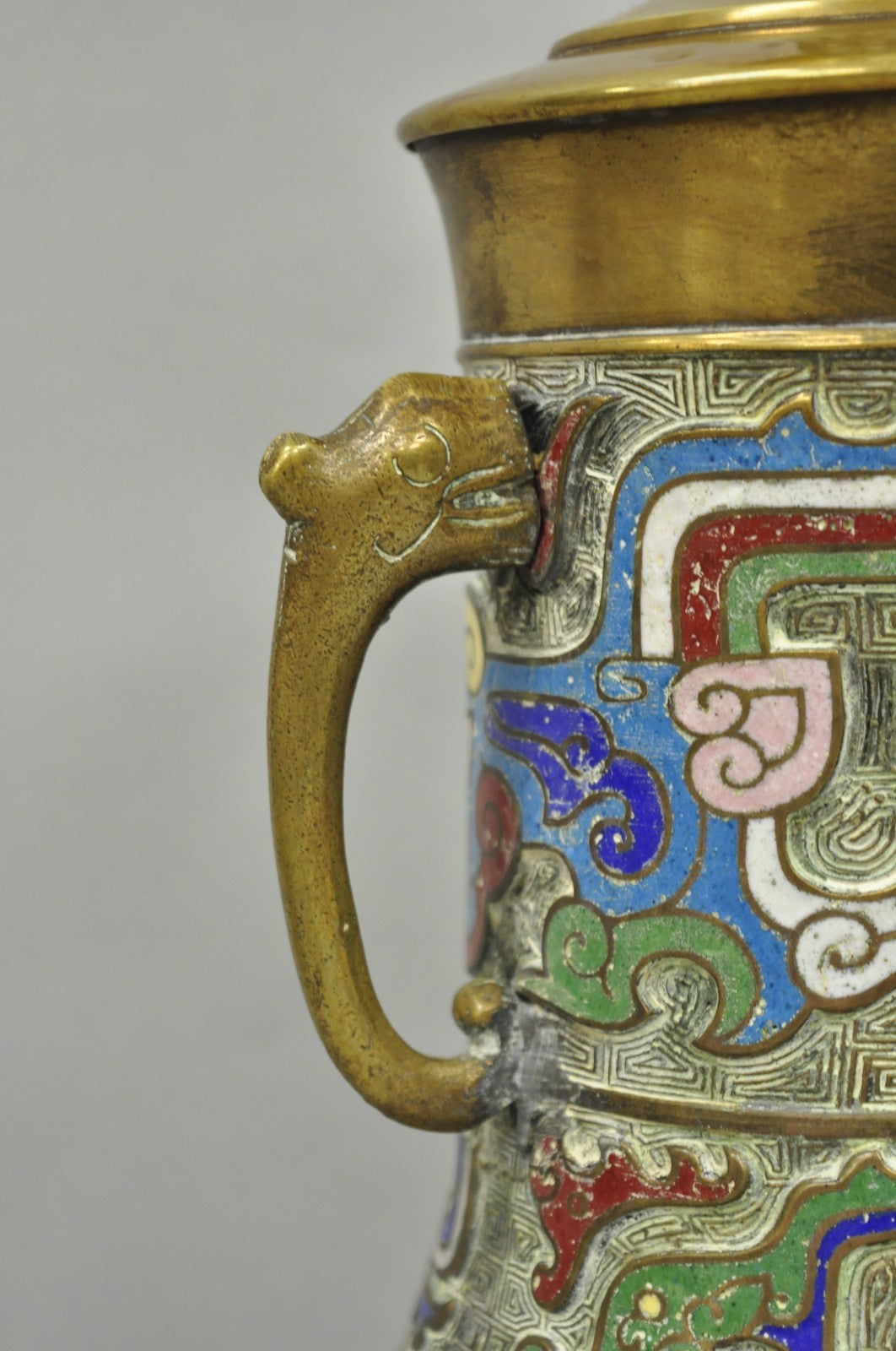Vintage Chinese Porcelain Enamel Bronze Cloisonne Champleve Vase Table Lamp