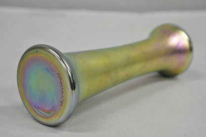 Vintage Steven Maslach 1987 Signed Iridescent & Cobalt Blue Art Glass Vase