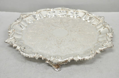 Vintage SBEP Victorian Silver Plated Round Scalloped Salver Bar Tray Platter
