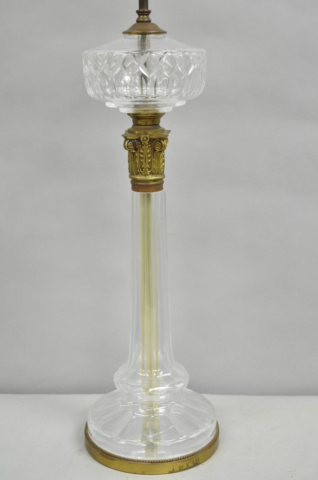 Antique Warren Kessler French Empire Crystal Glass Corinthian Column Table Lamp