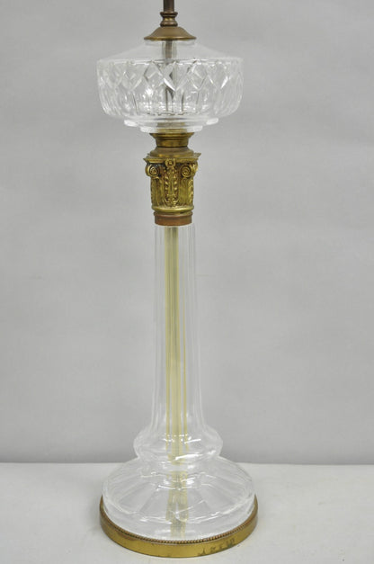 Antique Warren Kessler French Empire Crystal Glass Corinthian Column Table Lamp