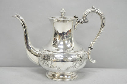 Vintage Victorian Silver Plated Floral Repousse Tea Kettle Teapot w/ Monogram