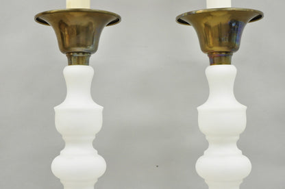Vintage MCM Tommi Parzinger Style Tall White Frosted Glass Table Lamps - a Pair