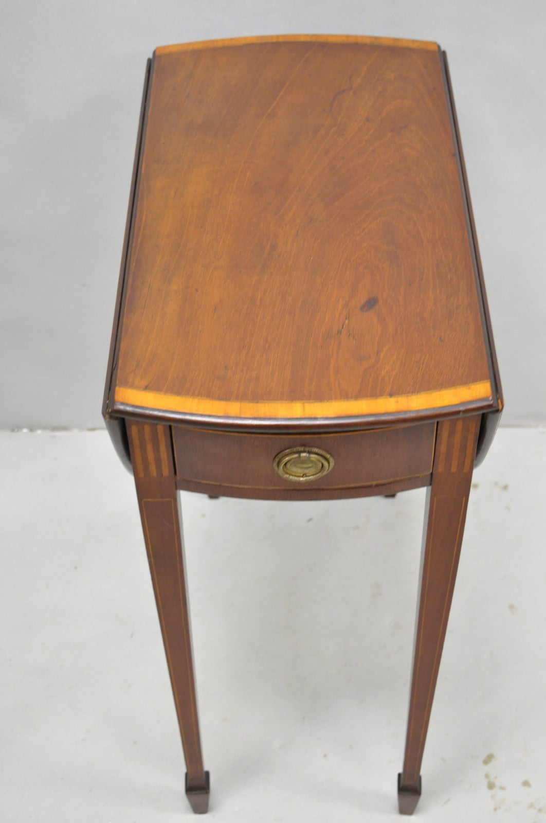 Antique Federal Mahogany Satinwood Inlay Narrow Dropleaf Pembroke Side Table