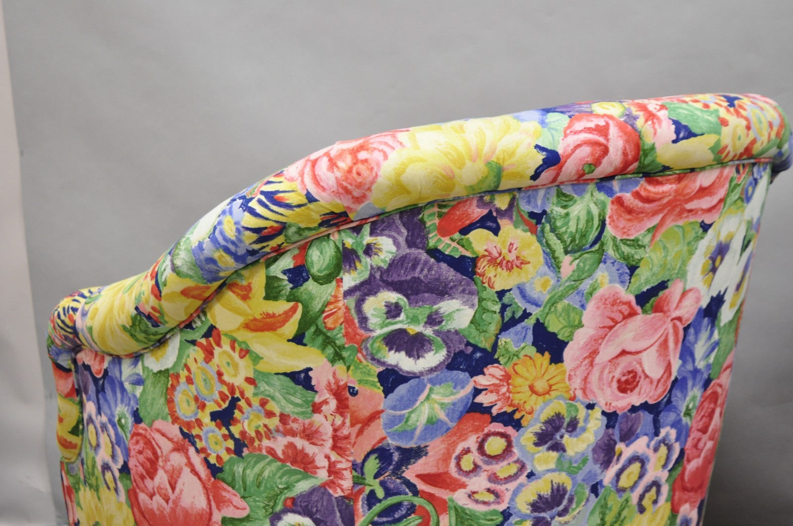 Vintage English Regency Floral Chintz Tufted Rolled Arm Club Lounge Chair - Pair