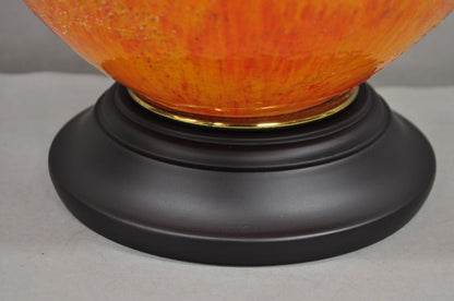 Vintage Mid Century Modern Orange Lava Glazed Bulbous Ceramic Pottery Table Lamp